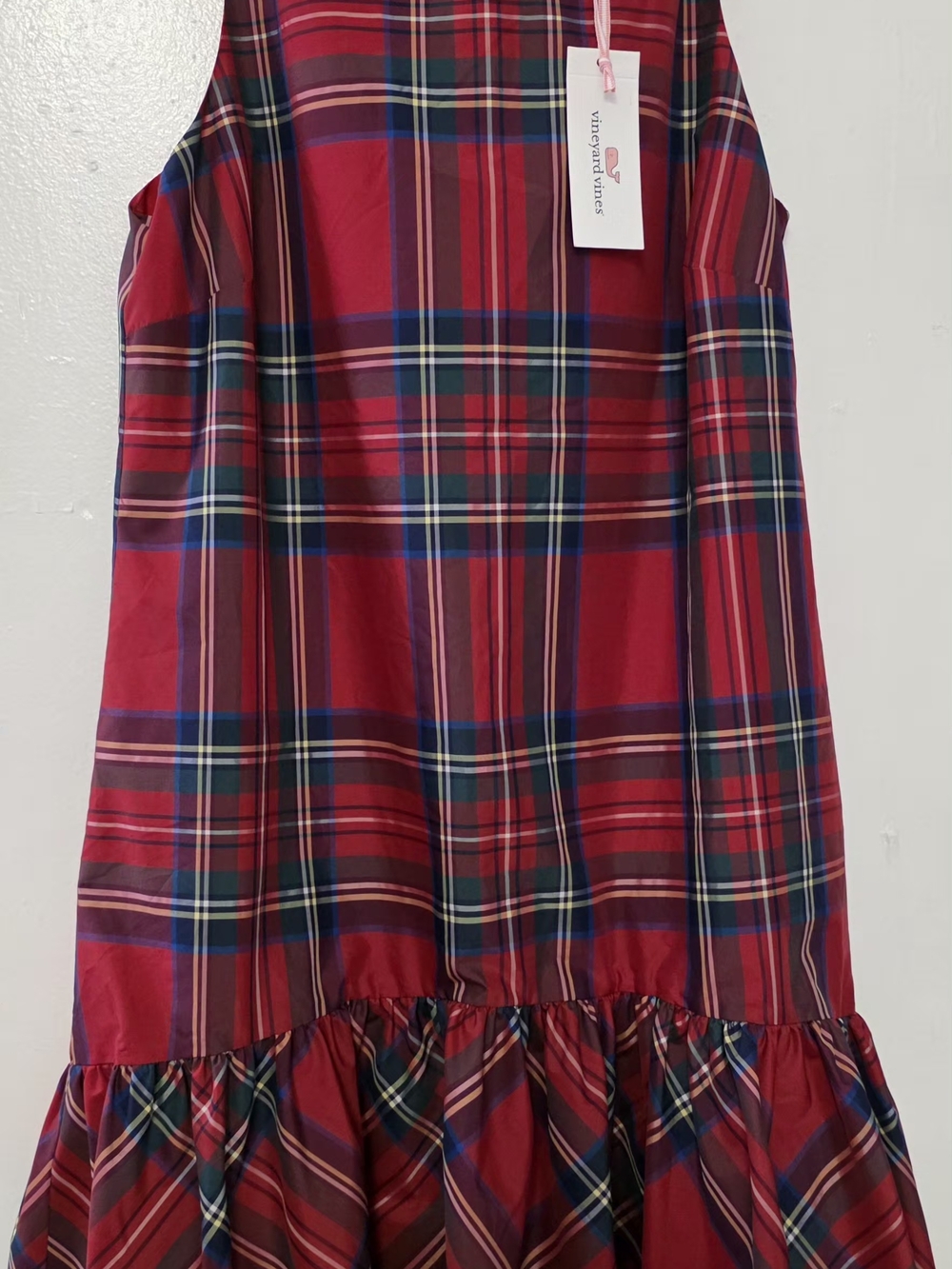 Vineyard Vines Red Plaid Tiered Midi Dress